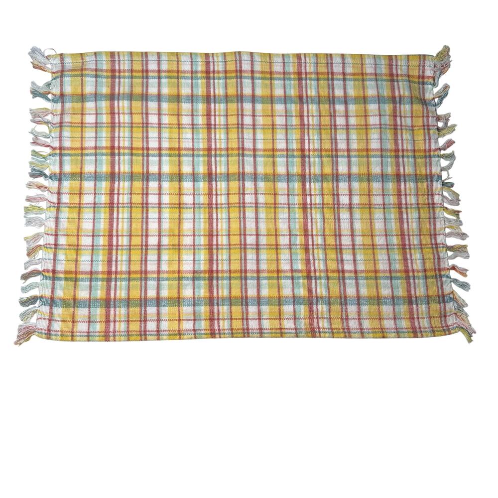 Pier 1 Imports 8-Piece Plaid Cotton Placemats with Fringe Multicolor Checkered